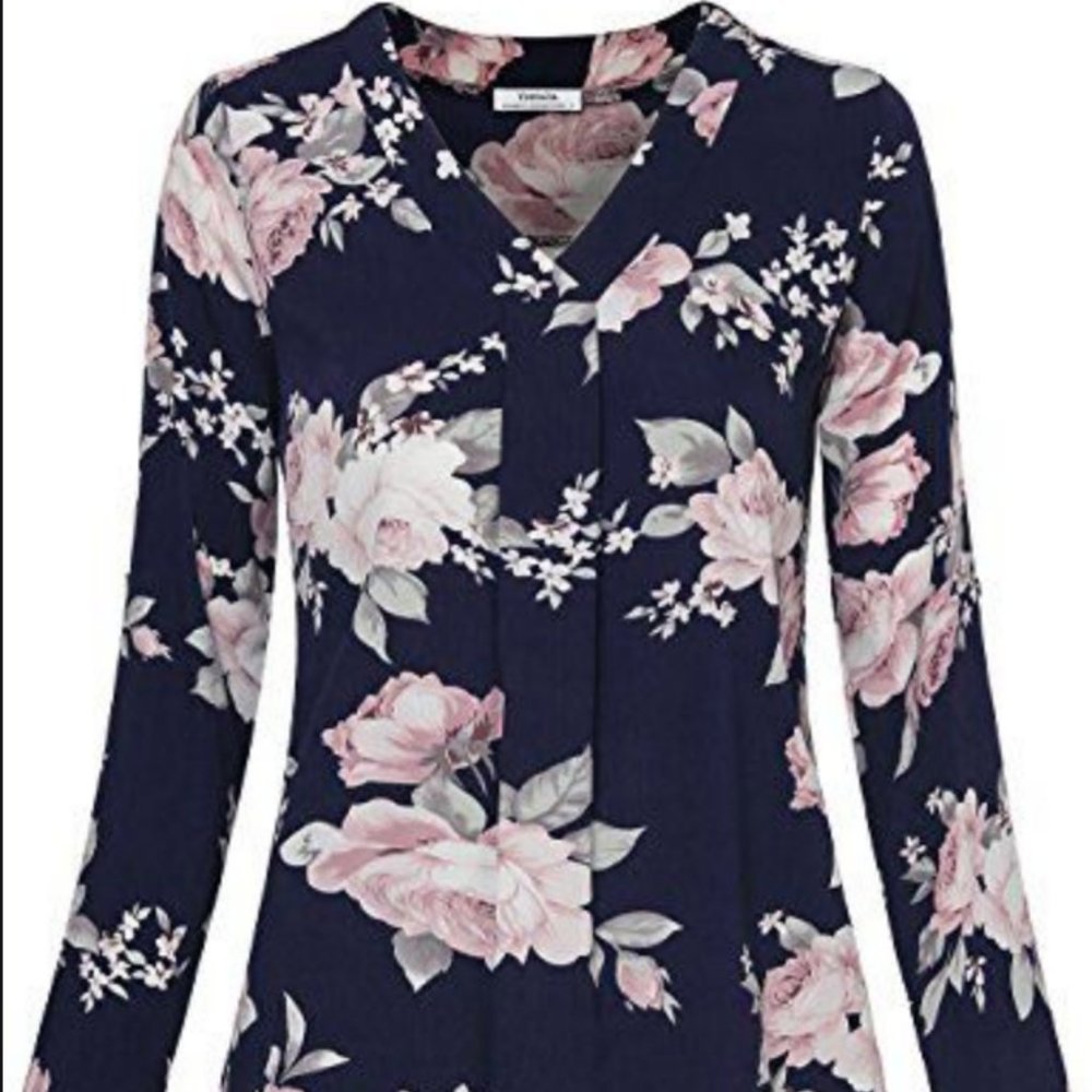 Youtalia Women's Cuffed Sleeve Chiffon Printed
